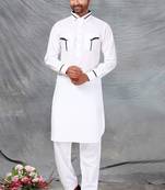 White plain cotton poly pathani-suits