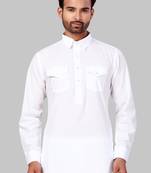 White plain cotton poly pathani-suits