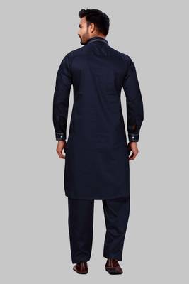 Blue plain cotton poly pathani-suits 1