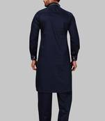 Blue plain cotton poly pathani-suits