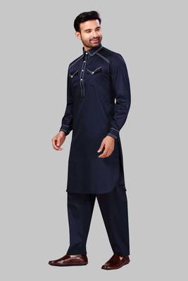 Blue plain cotton poly pathani-suits 2