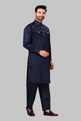 Blue plain cotton poly pathani-suits 3
