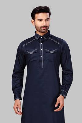 Blue plain cotton poly pathani-suits 4