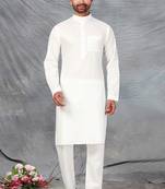 White plain cotton poly kurta-pajama