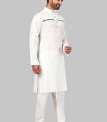 White plain cotton poly kurta-pajama