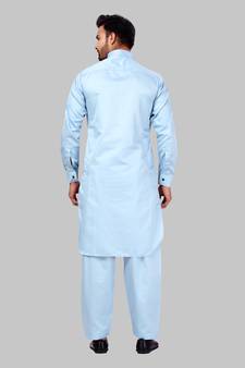 Blue plain cotton poly pathani-suits