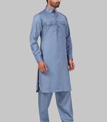 Grey plain cotton poly pathani-suits