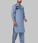 Grey plain cotton poly kurta-pajama