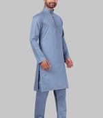 Grey plain cotton poly pathani-suits