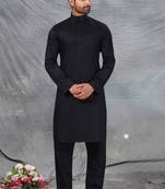 Black plain cotton poly kurta-pajama