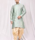 Green plain art dupion silk islamic-kurta-pajama