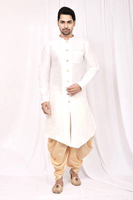 White plain art dupion silk islamic-kurta-pajama 1