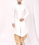 White plain art dupion silk islamic-kurta-pajama