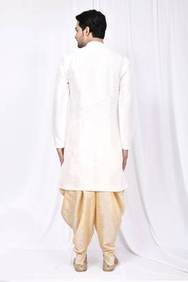 White plain art dupion silk islamic-kurta-pajama 2