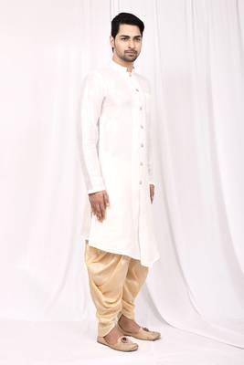 White plain art dupion silk islamic-kurta-pajama 3