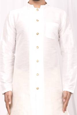 White plain art dupion silk islamic-kurta-pajama 4