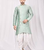 Green plain art dupion silk islamic-kurta-pajama