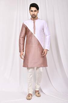 Multicolor plain art dupion silk kurta-pajama