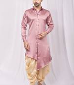 Pink plain cotton silk islamic-kurta-pajama