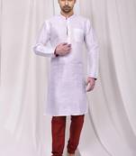 White plain art dupion silk kurta-pajama