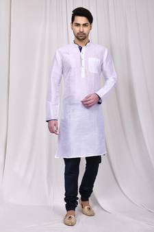White plain art dupion silk kurta-pajama