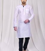 White plain art dupion silk kurta-pajama