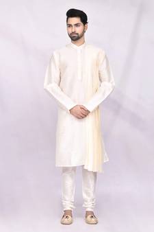 Fawn plain art dupion silk kurta-pajama