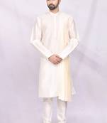 Fawn plain art dupion silk kurta-pajama