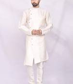Fawn plain art dupion silk kurta-pajama