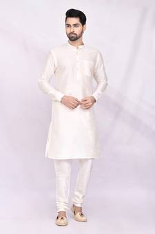 Fawn plain art dupion silk kurta-pajama