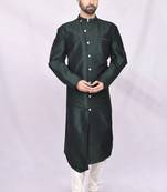 Black plain art dupion silk kurta-pajama