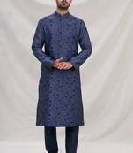 Blue plain art dupion silk kurta-pajama