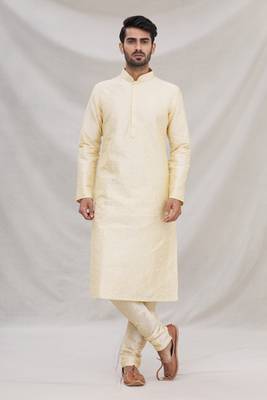 Fawn plain art dupion silk kurta-pajama 1