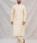 Fawn plain art dupion silk kurta-pajama