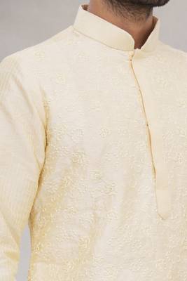 Fawn plain art dupion silk kurta-pajama 2