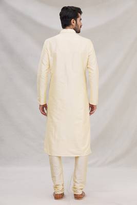 Fawn plain art dupion silk kurta-pajama 3