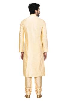 Fawn plain art dupion silk kurta-pajama