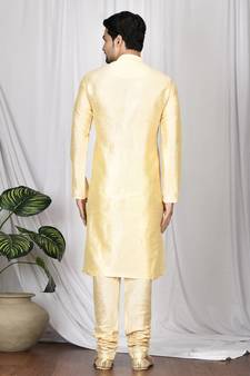 Fawn plain art dupion silk kurta-pajama