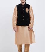 Black plain velvet nehru-jacket