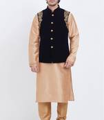 Black plain velvet nehru-jacket