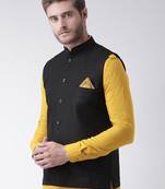 Black plain faux viscose nehru-jacket