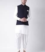 Blue plain faux viscose nehru-jacket