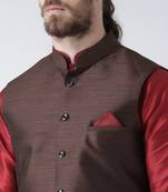 Brown plain art silk nehru-jacket