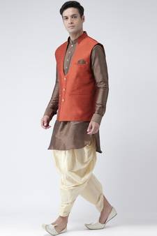 Orange plain art silk nehru-jacket