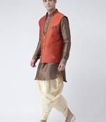 Orange plain art silk nehru-jacket