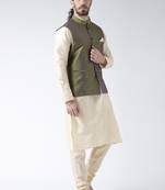 Green plain art silk nehru-jacket