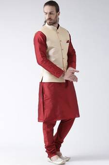 Fawn plain art silk nehru-jacket