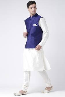 Blue plain art silk nehru-jacket