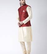 Maroon plain art silk nehru-jacket