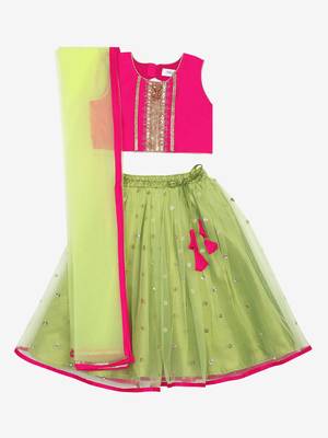 Saka Designs Neon Green And Magenta Lehenga Choli With Sequenced Work 1